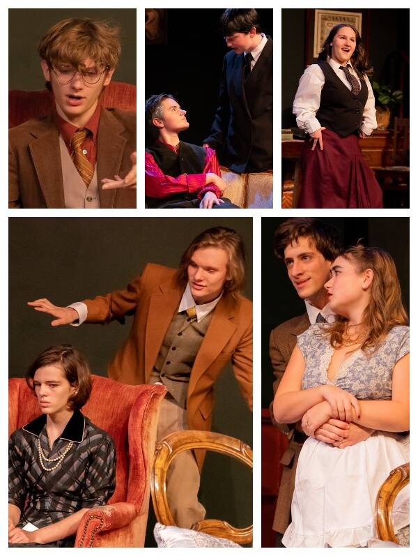The cast of “The Mousetrap” includes (top row, left to right) CJ Clemmensen, Adam Ingalls and Chris Wechkin, and Isaac Huff (bottom row, left to right) Ella Saffery and Henry Sutherland, and Chloe Bay and Mateo Grey (Kuba Holuj Photo).