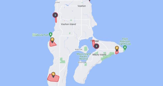 This PSE map shows outages on Vashon as of 8 a.m.