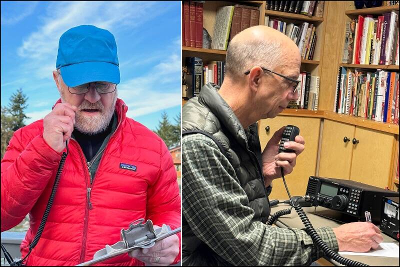 Michael Meyer (left, KB7MTM) and John Galus (right, KG7CM) are seen here working as net control operators for the drill, logging each Ham Radio operator as they reported ready for duty via two-way radio (Courtesy Photos).