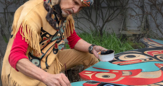 Terry Donnelly photo
Portrait of Odin Lonning, a Tlingit traditional Native American artist and carver who lives and works on Vashon, participating in the “People at Work” project.
