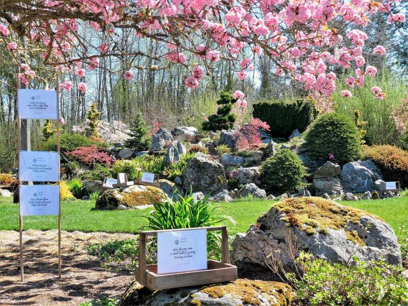 Each year, Mukai Farm & Gardens’ display of its annual haiku contest fills the grounds of the historic site (Jim Diers Photo).