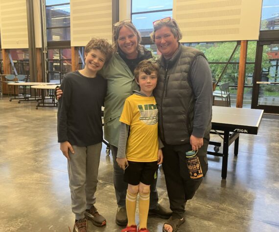 <p>Elizabeth Shepherd Photo</p>
                                <p>Parents Lindsey and Leigh Anne McKeen, and their children Sabin (left) and Salinger (center) mustered smiles for The Beachcomber after Sabin and Salinger — both students at Chautauqua Elementary School — asked the school board and superintendent not to cut staff they said had helped them learn and grow.</p>