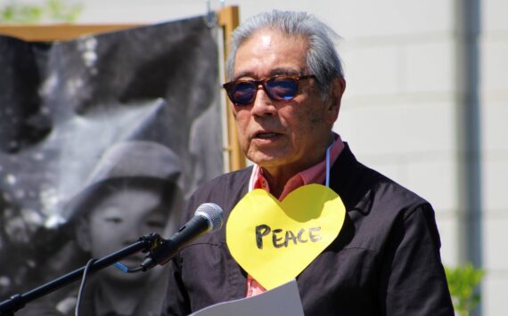 Alex Bruell photo
Islander Joe Okimoto, one of the Americans who was unconstitutionally uprooted and forced away from home in 1942, speaks at Ober Park during the Day of Exile commemoration.
