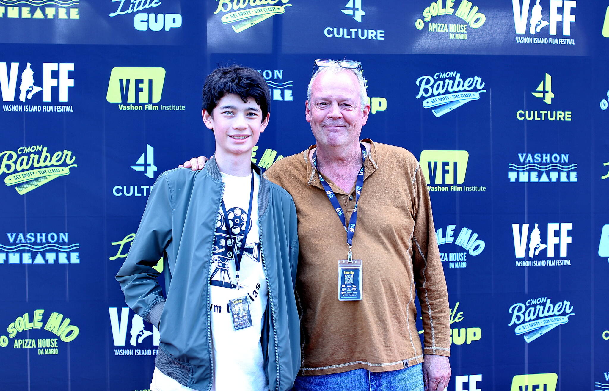 Award-winning youth filmmaker Levi Cobb and Vashon Film Institute’s Rich Hazzard. (Phil Clapham photo)