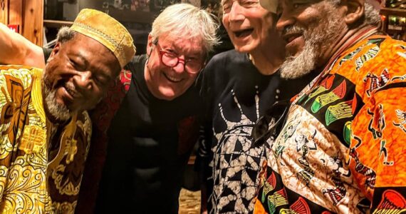 Bruce Phares (second from left) will bring masters of Afro-Caribbean drumming to a Nov. 1 season finale of his long-running series, “Jam in the Atrium.” (Courtesy Photo)