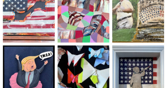 The “Degenerate” Art Show includes works by (top row, left to right) Gregory Burnham, Lenard Yen, Marc Pease, (bottom row) Bill Jarcho, Alice Larson and Bill Cleaver. (Courtesy Photo)