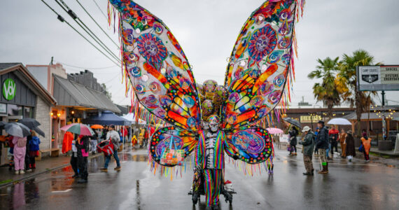 Matt Beursken held court in the center of Vashon, clad in an exquisite Dia de los Muertos costume. ((Kent Phelan Photo)