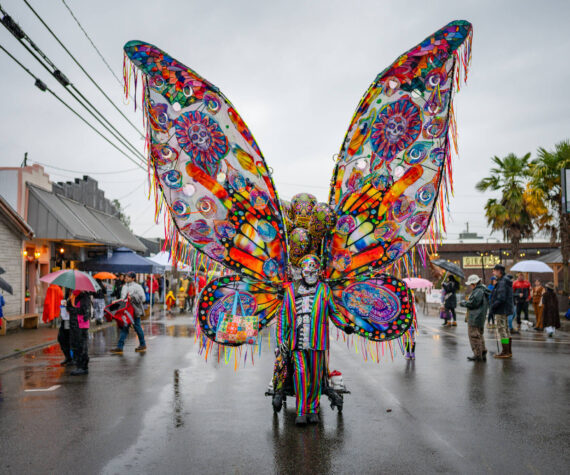 Matt Beursken held court in the center of Vashon, clad in an exquisite Dia de los Muertos costume. ((Kent Phelan Photo)