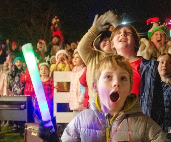 Alex Bruell Photo
Kids and adults react as the great tree lights up next to the Vashon Presbyterian Church at WinterFest 2024.
