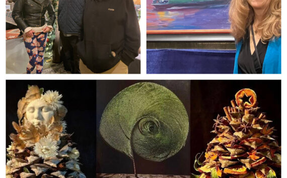 Elizabeth Shepherd/Courtesy Photos
(Top, left to right) Yulia Ivaschchenko, Gunther Reimnitz, Phil Clapham and Pam Ingalls held court last Friday at opening receptions for Holiday Studio Tour shows. (Bottom) New creations by Jennifer Hawke will be on display at a Solstice Market on Dec. 21, at Hawke’s Beall Greenhouse studio.