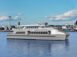 An artist’s rendering of the new catamarans that the King County Ferry District commissioned.