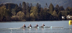 The junior women's varsity quad row to a first-place win in the weekend's regatta.