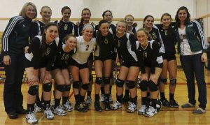 The Vashon High School volleyball team took the Nisqually League championships and is headed to district playoffs. Front row left to right: Christina Gleb