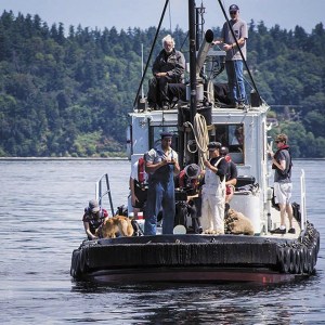 The cast and crew of “The Maury Island Incident” film off the coast of Maury.