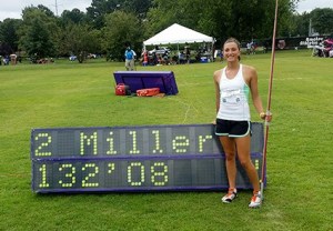 Virginia Miller paused to enjoy the moment after throwing for a personal record and second place at the AAU Junior Olympics in Hampton Roads