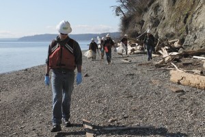 Crews patrol the beach on Friday