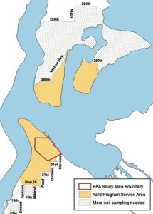 The state Ecology Department’s new map shows the new service area in gold; the hatched area indicates the previous service area.