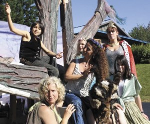 The cast of “A Midsummer Night’s Dream” relished a warm outdoor rehearsal last week. Clockwise from upper left