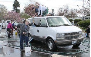 At a car wash on Sunday