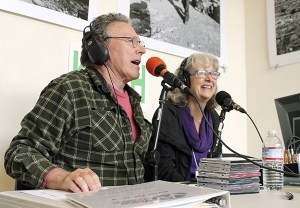 Michael Barker and Susan McCabe talk live on KVSH. The pair are two of 10 hosts for the Morning Scramble radio show.