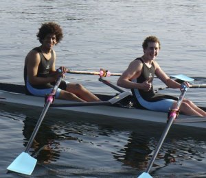 Raphael Torres and Ryan Bingham take a breather just after winning first place in their junior novice men’s double.