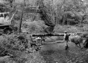 A BRIDGE COMES DOWN: A bridge that used to go to the old Oswalt property