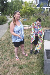 Kim Ansley (left) and her son Kaleb at a Fourth of July party on Monday. Kaleb