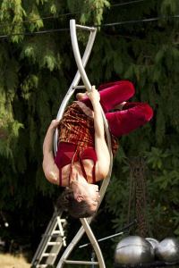 Leah Mann practices for the debut of a new ariel work on the Lelavision helix