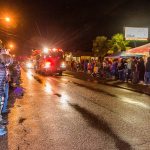 A Vashon Island Fire & Rescue fire truck cruising down Vashon Highway with lights on. (John De Groen Photo)