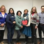 Left to right: PIE board co-presidents Ingrid Peterson and Sandie McTighe with Chautauqua Elementary School&rsquo;s Glenda Berliner and Aristy Gill, McMurray Middle School&rsquo;s Lea Heffernan and Vashon High School&rsquo;s Jordan Browning. (Toby Holmes Photo)
