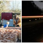 Left: Dozens of volunteers gathered at islander Karen Biondo&rsquo;s home on Wednesday to fill solstice luminaries with sand and candles. The luminaries have been a long-standing tradition on Vashon to bring light during the darkest day of the year, but weather and other factors has prevented the tradition in recent years. (Susan Riemer/Staff Photo)                                Right: Cars drive past the lit luminaries Wednesday night along 204th Avenue where it meets 111th Avenue in Paradise Valley. (Anneli Fogt/Staff Photo)