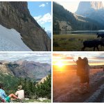 Clockwise from top left: A fellow hiker in Lizzy&rsquo;s group crosses the dangerous Ahern Drift in Glacier National Park at the start of the CDT; The view at Green Lakes in Wild River Range, Wyoming; Lizzy&rsquo;s friends take in the view from Two Medicine Campground in Glacier National Park; Lizzy&rsquo;s friends hiking through through the Gila River Wilderness nearing the end of the CDT. (Courtesy Photos)