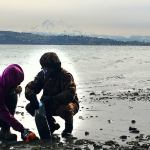 In this December photo, a Washington Conservation Corps member (left) and island volunteer Adria Magrath do forage fish research survey work. (Bianca Perla Photo)