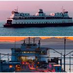 The Quinault, top, travels Puget Sound in a time of less ferry travel. Below, the Fauntleroy ferry dock is often a busy place, especially during evening commutes. (Courtesy Photo, top/Terry Donnelly Photo, bottom)