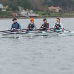 From left: Vashon Island Rowing Club&rsquo;s Aria Mildon, Gabbie Graves, Jamie Glatzmayer and Ava Lorentzen at last Sunday&rsquo;s Saltwater Scrimmage. (Jordan Petram Photo)