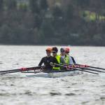 VIRC&rsquo;s boys&rsquo; varsity quad of Beckett Reid/stroke, Seth Rosen, Connor Van Egmund and Rohin Petram rowing through the wind and rough water at a scrimmage with Lakeside School and Burnaby Lake on Saturday. (Jordan Petram Photo)