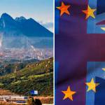 Gibraltar&rsquo;s (left) fate is in the balance with the U.K.&rsquo;s Brexit negotiations. Right: The flag of the EU superimposed over the Union Jack of the U.K. (Getty Images)