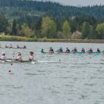 VIRC&rsquo;s junior girls&rsquo; varsity eight, coxed by the unflappable Hayden Rosen, on its way to victory at the Covered Bridge Regatta on Sunday. (Jordan Petram Photo)