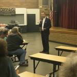 King County Council Chair Joe McDermott addresses islanders at last Thursday&rsquo;s town hall meeting at McMurray Middle School. (Anneli Fogt/Staff Photo)