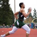 Vashon High School junior Noah Edmonds in the home stretch of the 400-meter race at the Bellevue Christian Invitational. (Adria Cannon Photo)