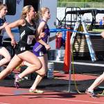 Vashon High School senior Lauren Jenks (second from left) competes in the 800-meter sprint event at the state track meet. She finished sixth in her heat and 12th overall. (Adria Cannon Photo)