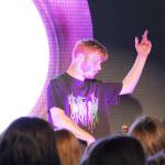 Musician Manatee Commune finishes a song during a surprise concert Friday morning. (Anneli Fogt/Staff Photo)