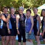 The crew of the winning women&rsquo;s eight managed to slow down for a photo at Vancouver Lake last weekend. Pictured from left: Coxswain Lisa Huggenvik, stroke Kim Goforth, Erika Bartkute Lanske, Sarah Eden, Kit Gruver, Zabette Macomber, Norine Martinsen, Amy Bogaard and Lea Heffernan. (Courtesy Photo).