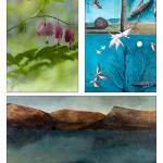 Artwork on display will include (clockwise) paintings by Pascal Judet at VALISE Gallery; encaustic paintings by Erika James at Koch Gallery; and photography by Brenda Stansfield at The Hardware Store Restaurant. (Courtesy Photos)