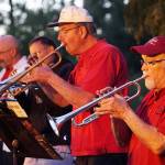 Portage Fill trumpeters, left to right, Robert Person, Dennis Williams, Lou Engles and Stuart Tribble play at the recent Concert in the Park. (Pete Welch photo)