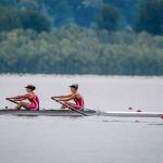 BBRCs varsity womens pair of Gabbie Graves and Kate Kelly cross the line for third place and an invitation to Nationals in June, at Northwest Junior Regional Championships last weekend at Vancouver Lake. (Steve Tosterud Photo)