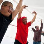 Muscle and determination were needed to remove the pool cover. (Brian Lee Photo)