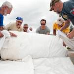 The cover had to be well folded to be shipped to California to fix a manufacturing defect  a big job. (Brian Lee Photo)