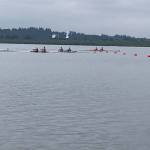 VIRC mens varsity pair of Cooper Py and Tor Ormseth (blue oar blades) edge out the competition for third place at Northwest Junior Regionals last weekend, earning them an invitation to Nationals in June. (Martha Ormseth Photo)