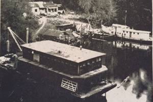 The bunkhouse barge and African Queen, 1981. (Jim Burke Photo)